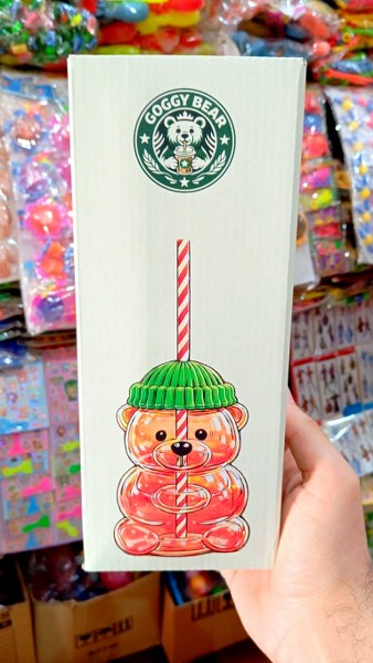 toptan fenomen bear şapkalı ayıcıklı pipetli cam matara trend ürün 500 ml  0699