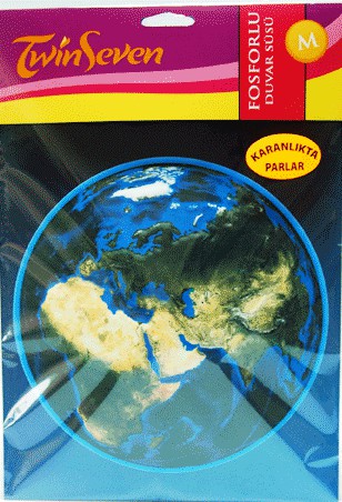 toptan kabartmali 3d sticker fosforlu dunya modeli