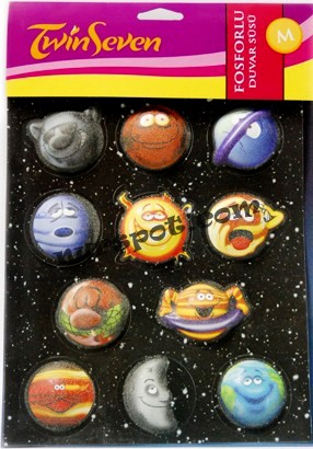 toptan kabartmalı 3d sticker fosforlu gezegenler