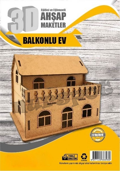 toptan ahşap eğitici maket balkonlu ev  8980 