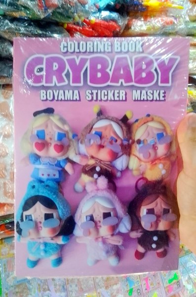 toptan stickerli boyama kitabı maske seti  cry baby model