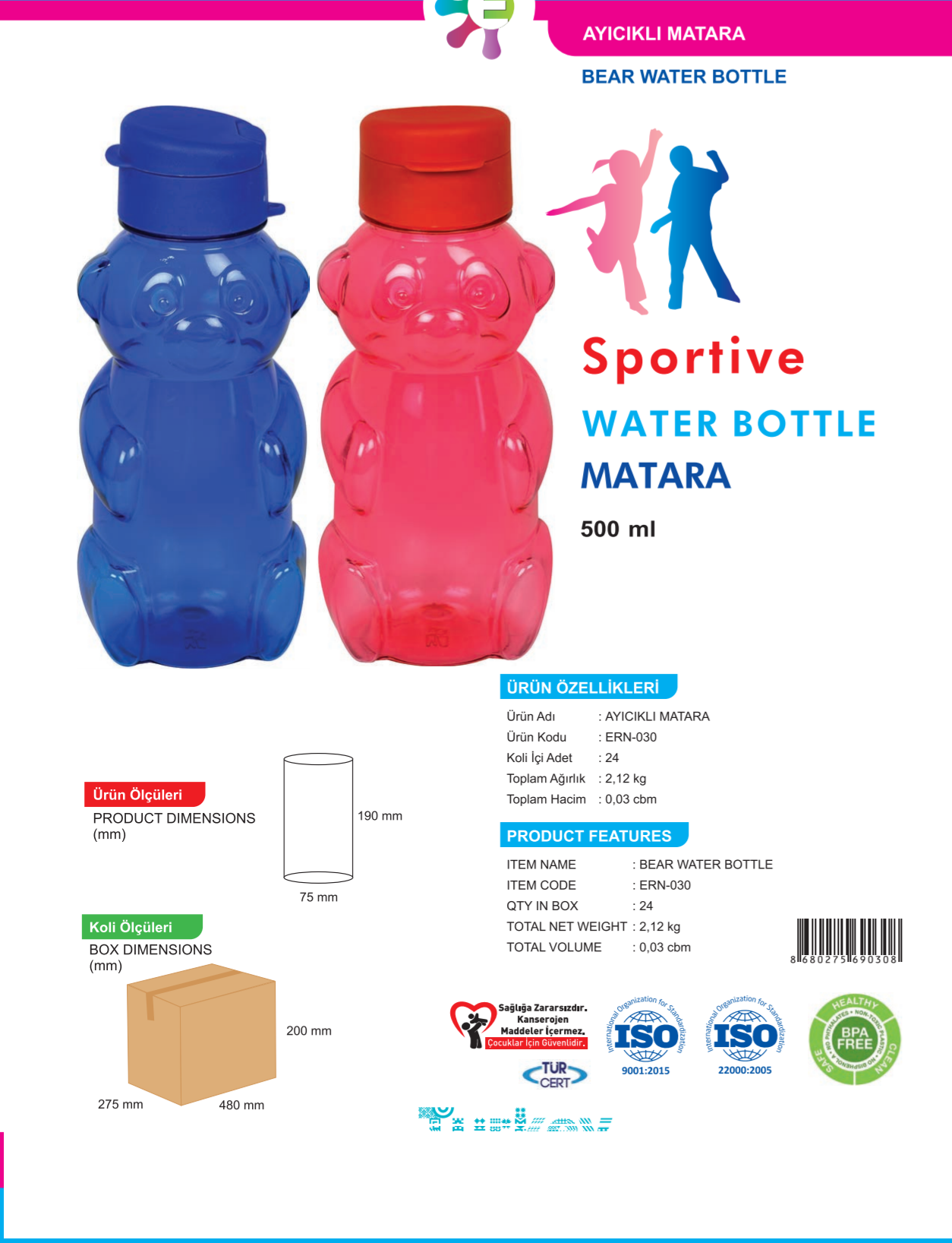toptan su matarası ayıcıklı 330