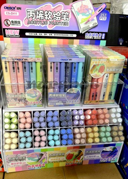 toptan akrilik boya kalemi 18 renk 252 li stand   ZH11