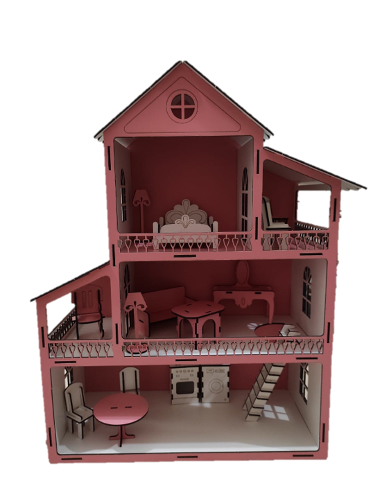 toptan ahşap barbi oyun evi 14 parça eşyalı  TT01