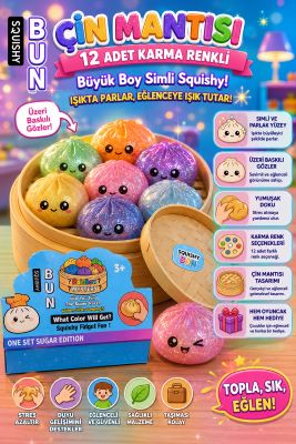 Çin Mantısı Büyük Boy Simli Squishy – 12 Adet Karma Renk