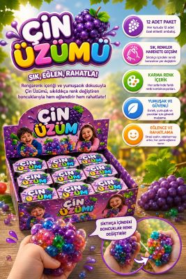 Çin Üzümü 12'li Karma Renkli Sıkma Oyuncak – Eğlenceli ve Renkli Bir Deneyim 3689