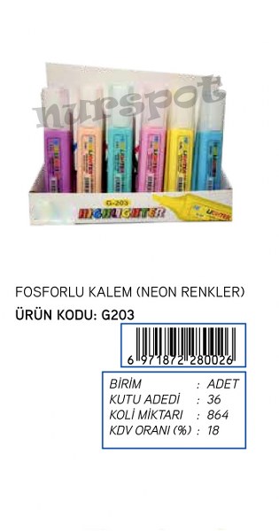 toptan fosforlu keçeli kalem  203