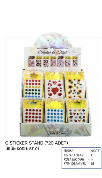 toptan sticker stantlı 720 adet  ST01
