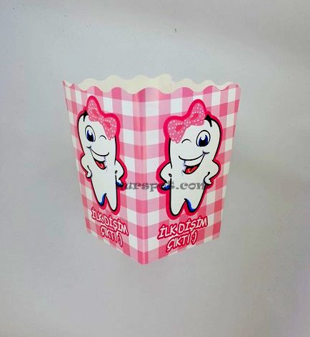 toptan süs misir kutusu ilk dis temalı pembe baskili