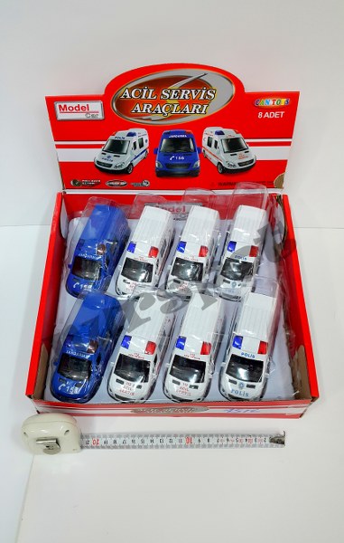 toptan metal oyuncak ambulans polis araçlar sirenli 8300