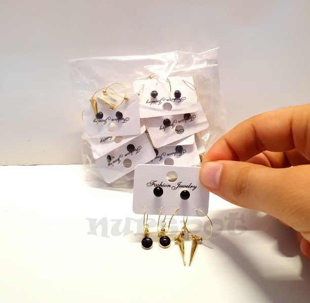 toptan küpe 3 lü takım siyah gold model