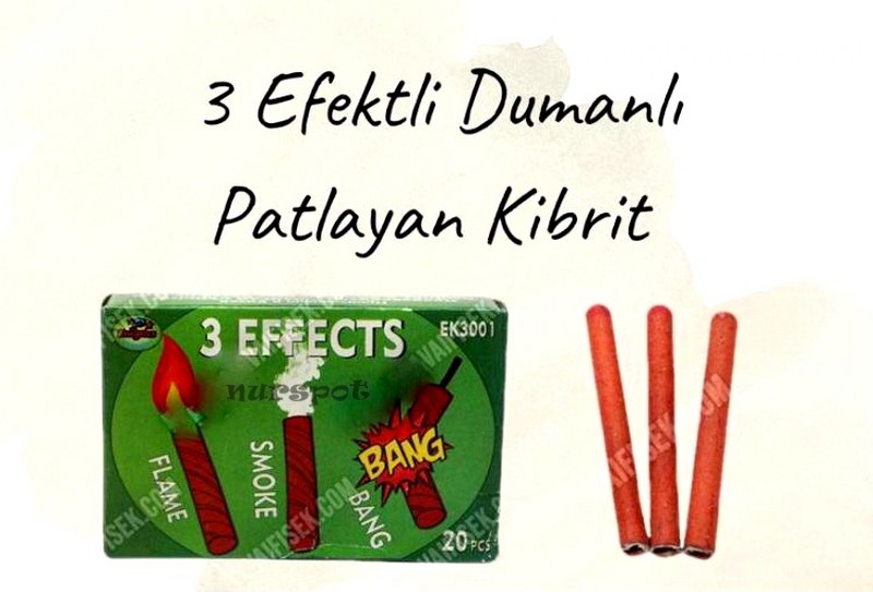toptan üç efektli dumanlı patlayan kibrit 20 li     3001